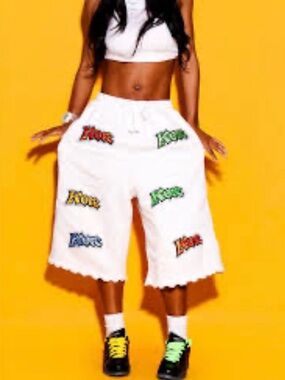 KORE Women Oversized Embroidered Logo Fleece Elastic Waist Drawstring Shorts